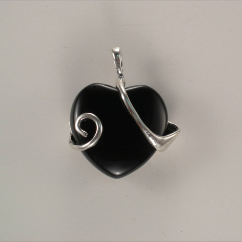 back of Sterling Silver mare and foal Black Onyx pendant