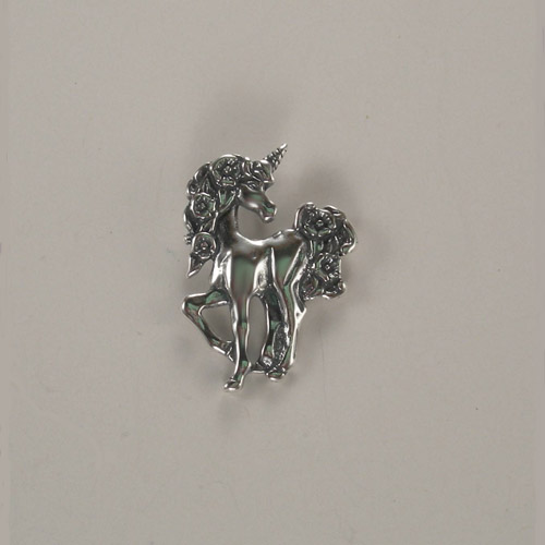 Sterling Silver trotting unicorn with flowers in mane and tail charm/pendan