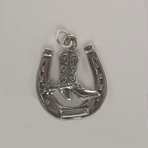 Sterling Silver Western horse shoe and cowboy boot pendant