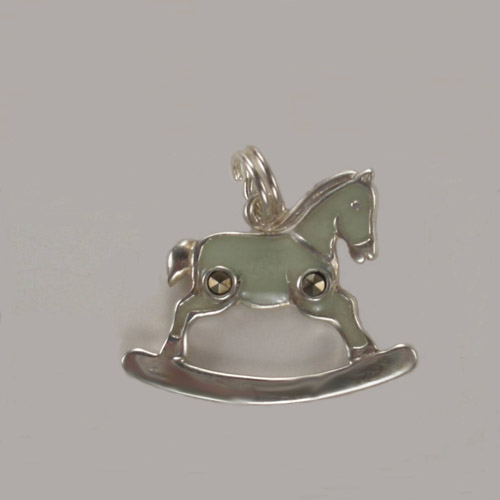 Sterling Silver enamel and marcasite rocking horse charm pendant