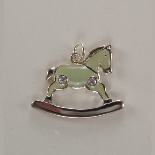 Sterling SIlver enamel and cubic zirconia rocking horse charm pendant