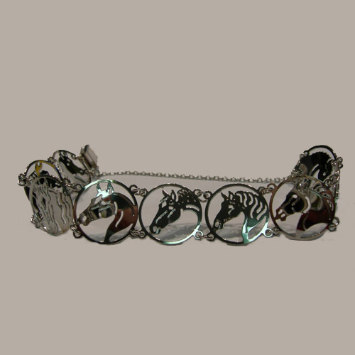 Rhodium plated horse head link bracelet