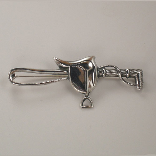 Sterling Silver English saddle and crop stock pin