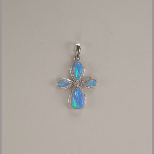 Sterling Silver synthetic Black Opal cross pendant