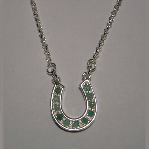 Sterling Silver emerald large horse shoe necklace
