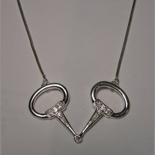 Sterling Silver Cubic Zirconia snaffle bit necklace