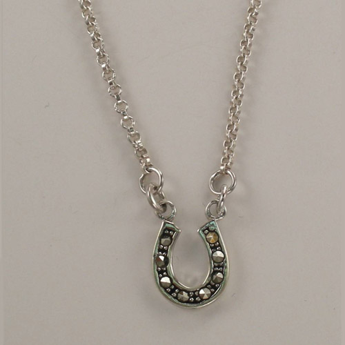 Sterling Silver small marcasite horseshoe necklace