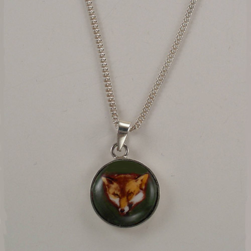 Sterling Silver enamel fox head necklace