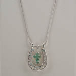 Sterling Silver Emerald and Cubic Zirconia cross and horseshoe necklace
