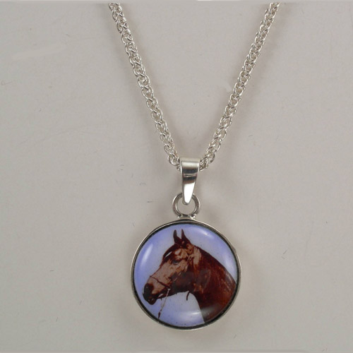 Sterling Silver enamel horse head necklace