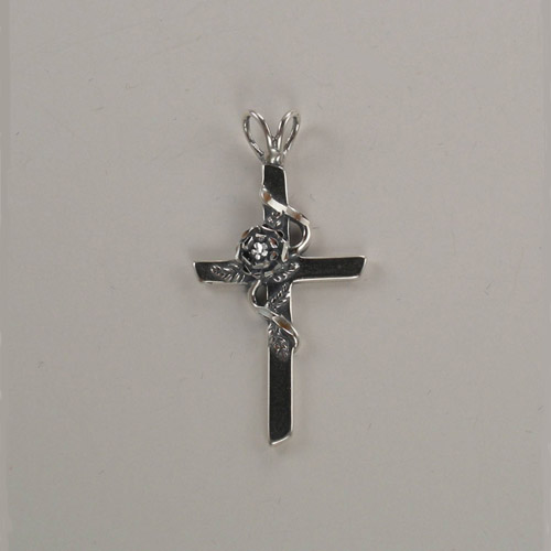 Sterling Silver rose on cross pendant