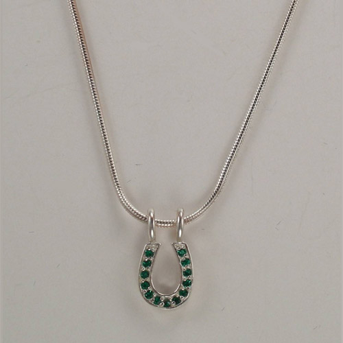Sterling Silver green Cubic Zirconia horseshoe necklace
