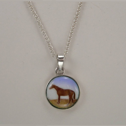 Sterling Silver enamel horse in field necklace