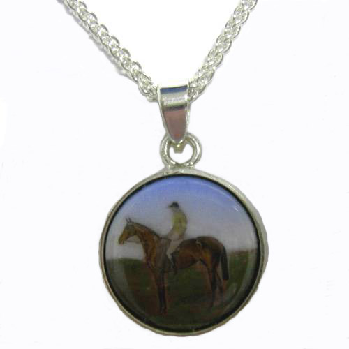 Sterling Silver enamel race horse and jockey necklace