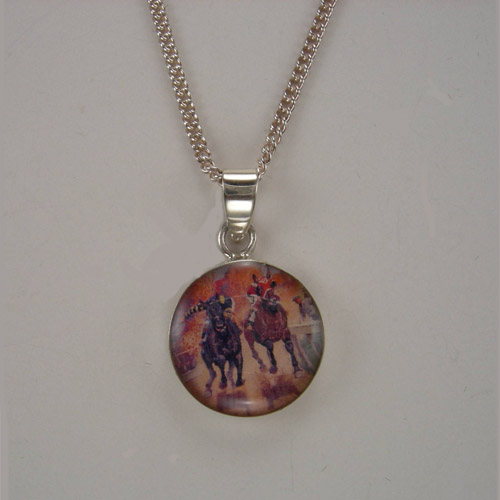 Sterling Silver enamel Seabiscuit necklace