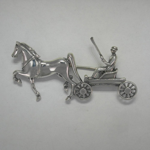 Sterling Silver Saddlebred horse and carriage brooch