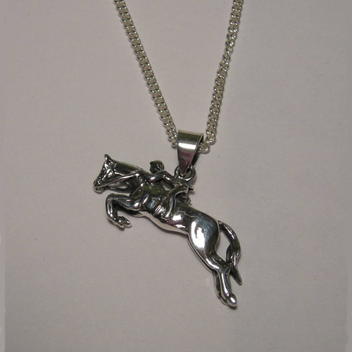 Sterling Silver horse and rider jumping necklace