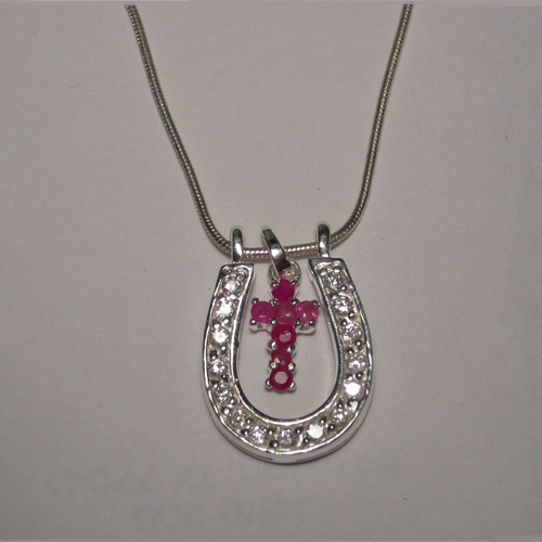 Sterling Silver ruby inside large horseshoe necklace