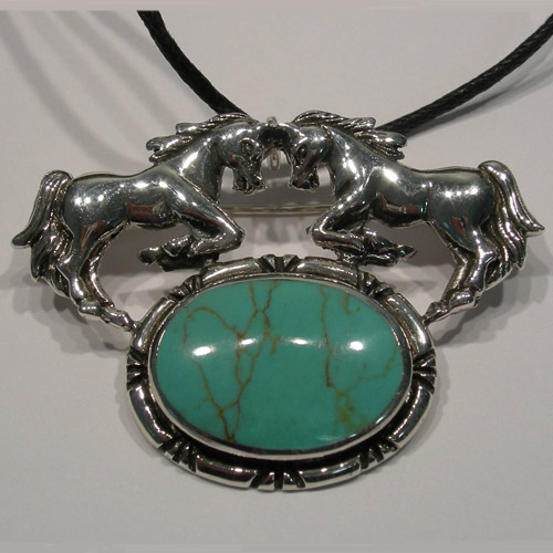 Sterling Silver double horses and Turquoise pin/pendant