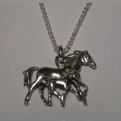 Sterling Silver trotting mare and foal necklace