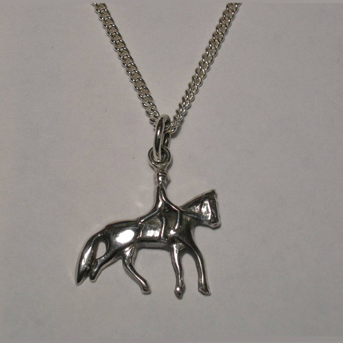 Sterling Silver Dressage horse and rider necklace