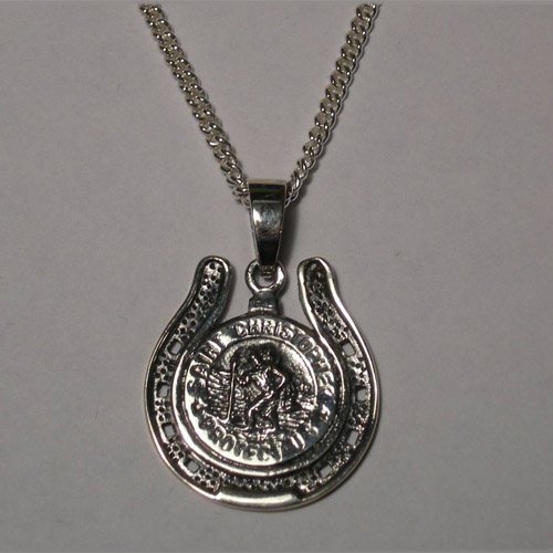 Sterling Silver St Christopher in horseshoe necklace