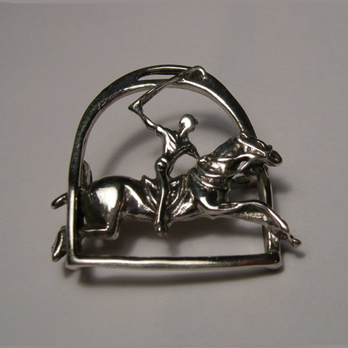 Sterling Silver Polo pony and rider inside stirrup brooch