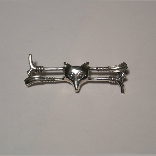 Sterling Silver fox head and crops brooch