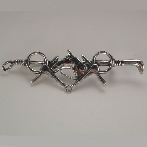 Sterling Silver horse head and bit and crop brooch