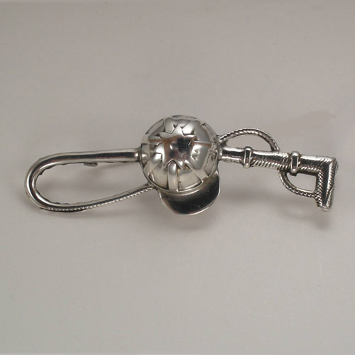 Sterling Silver jockeys cap and crop brooch