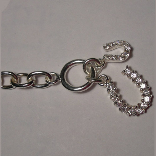 Sterling Silver clasp end of Cubic Zirconia horseshoe bracelet