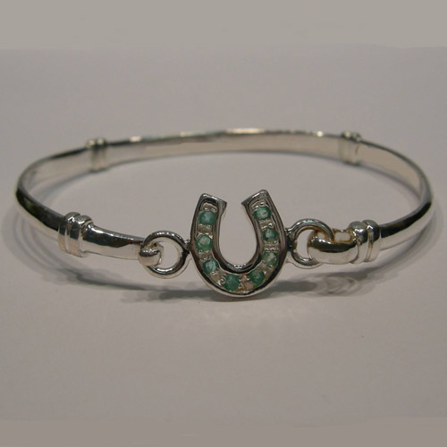 Sterling Silver childs emerald horseshoe bangle bracelet