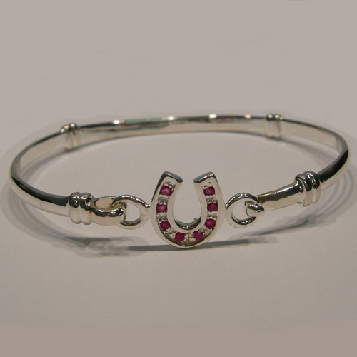 Sterling Silver childs ruby horseshoe bangle bracelet