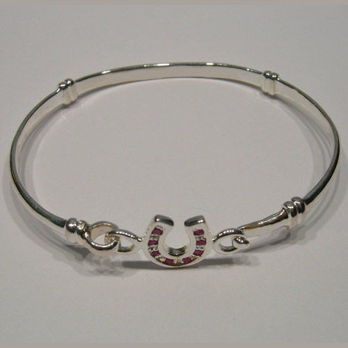 Sterling Silver childs ruby horseshoe bangle bracelet different angle