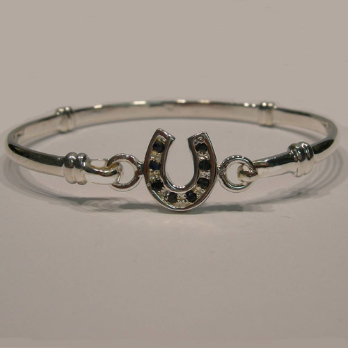 Sterling Silver childs sapphire horseshoe bangle bracelet