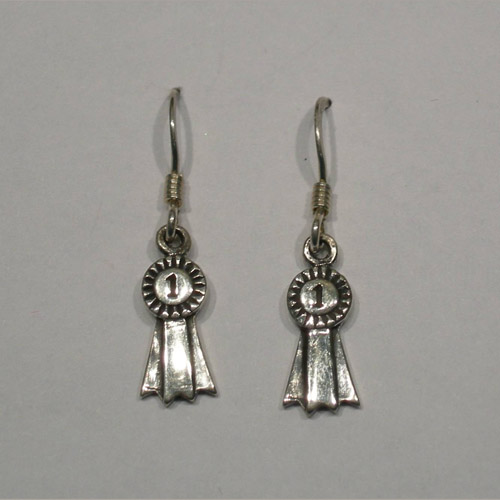 Sterling Silver First Place ribbon dangle earrings