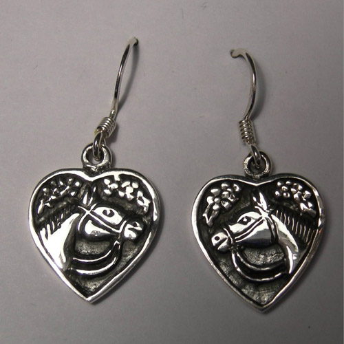 Sterling Silver horse heads in hearts earrings