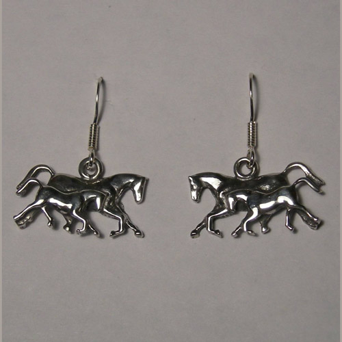 Sterling Silver galloping mare and foal earrings