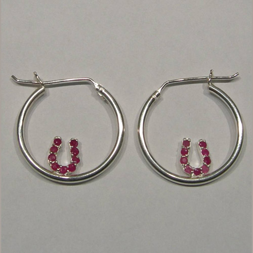 Sterling Silver ruby horseshoe hoop earrings