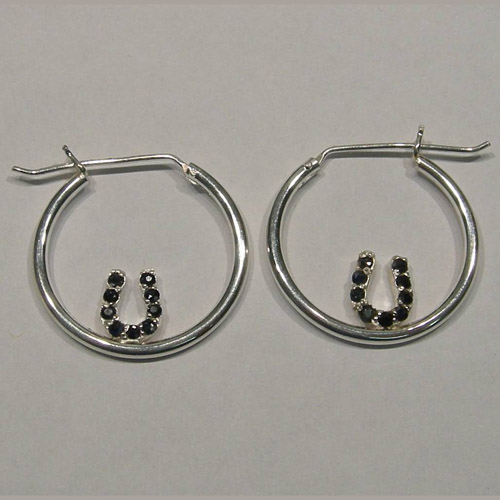 Sterling Silver sapphire horseshoe hoop earrings