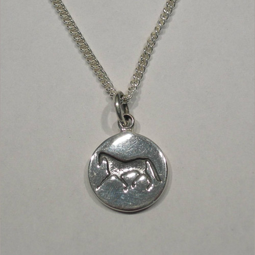 Sterling Silver horse silhouette inside disc necklace