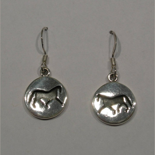 Sterling Silver horse silhouette inside disc earrings