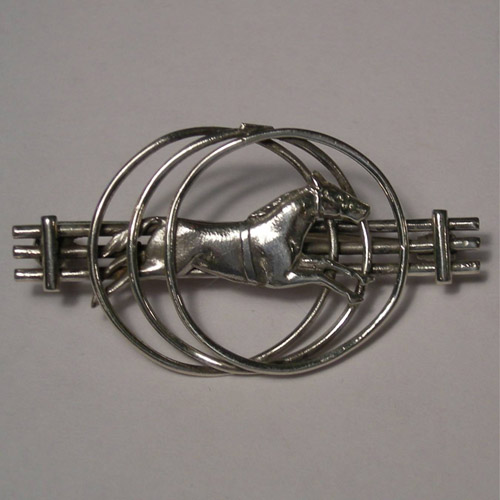 Sterling Silver galloping horse and fence brooch