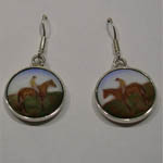 Sterling Silver horse and rider in field enamel earrings