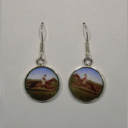 Sterling Silver galloping racehorse and jockey earrings