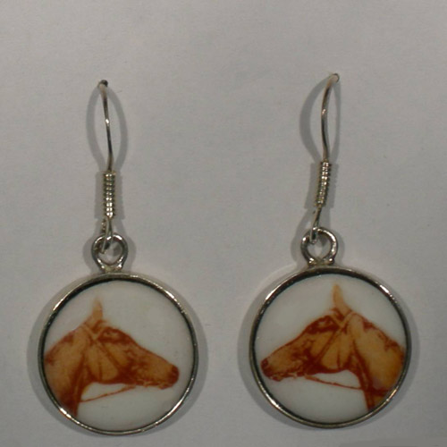 Sterling Silver chestnut horse head enamel earrings
