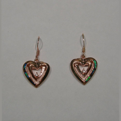 Rose gold over Sterling Silver heart shaped dangle earrings