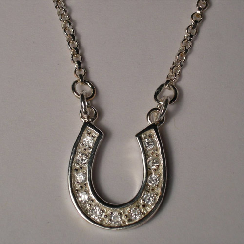 Sterling Silver Cubic Zirconia large horseshoe necklace