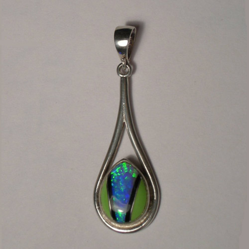 Sterling Silver Black Opal and Chalcedony pendant