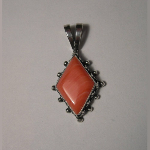 Sterling Silver navette shaped coral pendant